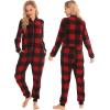imageSWOMOG Couples Christmas One Piece Pajamas Sets Women ampamp Men Fleece Winter Loungewear ZipUp Jumpsuit with Pockets PjsBlack and Red Plaid