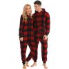 imageSWOMOG Couples Christmas One Piece Pajamas Sets Women ampamp Men Fleece Winter Loungewear ZipUp Jumpsuit with Pockets PjsBlack and Red Plaid