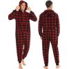 imageSWOMOG Couples Christmas One Piece Pajamas Sets Women ampamp Men Fleece Winter Loungewear ZipUp Jumpsuit with Pockets PjsRed Grid