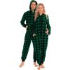 imageSWOMOG Couples Christmas One Piece Pajamas Sets Women ampamp Men Fleece Winter Loungewear ZipUp Jumpsuit with Pockets PjsSmall Plaid Black and Green