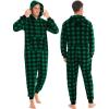 imageSWOMOG Couples Christmas One Piece Pajamas Sets Women ampamp Men Fleece Winter Loungewear ZipUp Jumpsuit with Pockets PjsSmall Plaid Black and Green