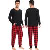 imageSWOMOG Matching Couple Pajamas Christmas Pjs Long Sleeve Holiday Sleepwear Lightweight Soft Loungewear for Men and WomenRed Plaid