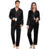 imageSWOMOG Matching Pajamas Sets for Couples 4 Pcs Silk Satin Pjs Sets Women ampamp Men ButtonDown Sleepwear Soft LoungewearBlack