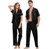 imageSWOMOG Matching Pajamas Sets for Couples 4 Pcs Silk Satin Pjs Sets Women ampamp Men ButtonDown Sleepwear Soft LoungewearBlack