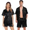 imageSWOMOG Matching Pajamas Sets for Couples 4 Pcs Silk Satin Pjs Sets Women ampamp Men ButtonDown Sleepwear Soft LoungewearBlack