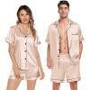 imageSWOMOG Matching Pajamas Sets for Couples 4 Pcs Silk Satin Pjs Sets Women ampamp Men ButtonDown Sleepwear Soft LoungewearChampagne