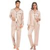 imageSWOMOG Matching Pajamas Sets for Couples 4 Pcs Silk Satin Pjs Sets Women ampamp Men ButtonDown Sleepwear Soft LoungewearChampagne