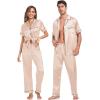 imageSWOMOG Matching Pajamas Sets for Couples 4 Pcs Silk Satin Pjs Sets Women ampamp Men ButtonDown Sleepwear Soft LoungewearChampagne