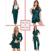 imageSWOMOG Matching Pajamas Sets for Couples 4 Pcs Silk Satin Pjs Sets Women ampamp Men ButtonDown Sleepwear Soft LoungewearDeep Green