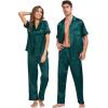 imageSWOMOG Matching Pajamas Sets for Couples 4 Pcs Silk Satin Pjs Sets Women ampamp Men ButtonDown Sleepwear Soft LoungewearDeep Green