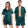 imageSWOMOG Matching Pajamas Sets for Couples 4 Pcs Silk Satin Pjs Sets Women ampamp Men ButtonDown Sleepwear Soft LoungewearDeep Green