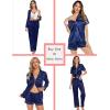 imageSWOMOG Matching Pajamas Sets for Couples 4 Pcs Silk Satin Pjs Sets Women ampamp Men ButtonDown Sleepwear Soft LoungewearNavy Blue