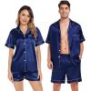 imageSWOMOG Matching Pajamas Sets for Couples 4 Pcs Silk Satin Pjs Sets Women ampamp Men ButtonDown Sleepwear Soft LoungewearNavy Blue
