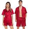 imageSWOMOG Matching Pajamas Sets for Couples 4 Pcs Silk Satin Pjs Sets Women ampamp Men ButtonDown Sleepwear Soft LoungewearRed 1