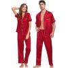 imageSWOMOG Matching Pajamas Sets for Couples 4 Pcs Silk Satin Pjs Sets Women ampamp Men ButtonDown Sleepwear Soft LoungewearRed 1
