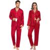 imageSWOMOG Matching Pajamas Sets for Couples 4 Pcs Silk Satin Pjs Sets Women ampamp Men ButtonDown Sleepwear Soft LoungewearRed 1
