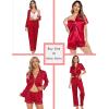 imageSWOMOG Matching Pajamas Sets for Couples 4 Pcs Silk Satin Pjs Sets Women ampamp Men ButtonDown Sleepwear Soft LoungewearRed 1