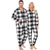 imageSWOMOG Couples Christmas One Piece Pajamas Sets Women ampamp Men Fleece Winter Loungewear ZipUp Jumpsuit with Pockets PjsBig Black White Grid