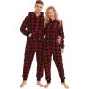 imageSWOMOG Couples Christmas One Piece Pajamas Sets Women ampamp Men Fleece Winter Loungewear ZipUp Jumpsuit with Pockets PjsRed Grid