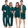 imageSWOMOG Matching Pajamas Sets for Couples 4 Pcs Silk Satin Pjs Sets Women ampamp Men ButtonDown Sleepwear Soft LoungewearDeep Green