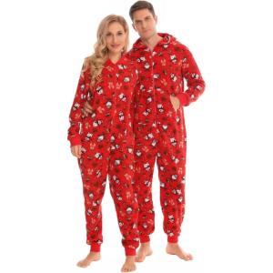 imageSWOMOG Couples Christmas One Piece Pajamas Sets Women ampamp Men Fleece Winter Loungewear ZipUp Jumpsuit with Pockets PjsSnowman Pattern