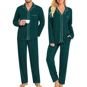 imageSWOMOG Matching Couple Pajamas Christmas Pjs Long Sleeve Holiday Sleepwear Lightweight Soft Loungewear for Men and WomenGreen