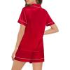 imageSWOMOG Couples Matching Pajamas Set Satin Short Sleeve Button Down Tops Silk Shorts Pj Lounge Set Soft SleepwearRed
