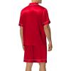 imageSWOMOG Couples Matching Pajamas Set Satin Short Sleeve Button Down Tops Silk Shorts Pj Lounge Set Soft SleepwearRed