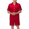 imageSWOMOG Couples Matching Pajamas Set Satin Short Sleeve Button Down Tops Silk Shorts Pj Lounge Set Soft SleepwearRed