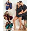 imageSWOMOG Couples Matching Pajamas Set Satin Short Sleeve Button Down Tops Silk Shorts Pj Lounge Set Soft SleepwearRed