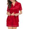 imageSWOMOG Couples Matching Pajamas Set Satin Short Sleeve Button Down Tops Silk Shorts Pj Lounge Set Soft SleepwearRed