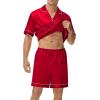 imageSWOMOG Couples Matching Pajamas Set Satin Short Sleeve Button Down Tops Silk Shorts Pj Lounge Set Soft SleepwearRed