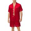 imageSWOMOG Couples Matching Pajamas Set Satin Short Sleeve Button Down Tops Silk Shorts Pj Lounge Set Soft SleepwearRed