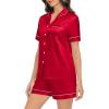 imageSWOMOG Couples Matching Pajamas Set Satin Short Sleeve Button Down Tops Silk Shorts Pj Lounge Set Soft SleepwearRed