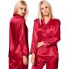 imageSWOMOG Long Sleeve Pajamas Set Silk Satin Sleepwear Button Down Pjs Loungewear with PocketChristmas Red