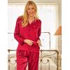 imageSWOMOG Long Sleeve Pajamas Set Silk Satin Sleepwear Button Down Pjs Loungewear with PocketChristmas Red