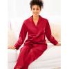 imageSWOMOG Long Sleeve Pajamas Set Silk Satin Sleepwear Button Down Pjs Loungewear with PocketChristmas Red