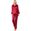 imageSWOMOG Long Sleeve Pajamas Set Silk Satin Sleepwear Button Down Pjs Loungewear with PocketDark Red