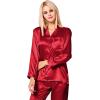 imageSWOMOG Long Sleeve Pajamas Set Silk Satin Sleepwear Button Down Pjs Loungewear with PocketDark Red