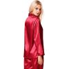 imageSWOMOG Long Sleeve Pajamas Set Silk Satin Sleepwear Button Down Pjs Loungewear with PocketDark Red
