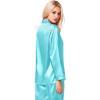 imageSWOMOG Long Sleeve Pajamas Set Silk Satin Sleepwear Button Down Pjs Loungewear with PocketLake Blue