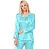 imageSWOMOG Long Sleeve Pajamas Set Silk Satin Sleepwear Button Down Pjs Loungewear with PocketLake Blue