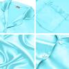 imageSWOMOG Long Sleeve Pajamas Set Silk Satin Sleepwear Button Down Pjs Loungewear with PocketLake Blue