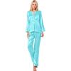 imageSWOMOG Long Sleeve Pajamas Set Silk Satin Sleepwear Button Down Pjs Loungewear with PocketLake Blue