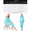 imageSWOMOG Long Sleeve Pajamas Set Silk Satin Sleepwear Button Down Pjs Loungewear with PocketLake Blue