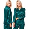 imageSWOMOG Long Sleeve Pajamas Set Silk Satin Sleepwear Button Down Pjs Loungewear with PocketLight Green