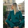 imageSWOMOG Long Sleeve Pajamas Set Silk Satin Sleepwear Button Down Pjs Loungewear with PocketLight Green