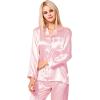 imageSWOMOG Long Sleeve Pajamas Set Silk Satin Sleepwear Button Down Pjs Loungewear with PocketLight Pink