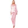 imageSWOMOG Long Sleeve Pajamas Set Silk Satin Sleepwear Button Down Pjs Loungewear with PocketLight Pink