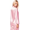 imageSWOMOG Long Sleeve Pajamas Set Silk Satin Sleepwear Button Down Pjs Loungewear with PocketLight Pink
